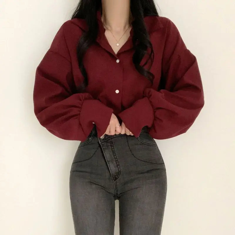 Minimalistisches Blusenshirt mit Laternenärmeln – Büro & Casual Look